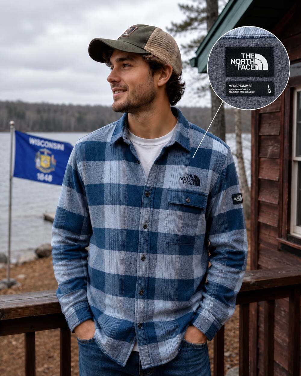 The North Face Men’s Blue Plaid Long Sleeve Button Up Outdoor Shirt Size Large